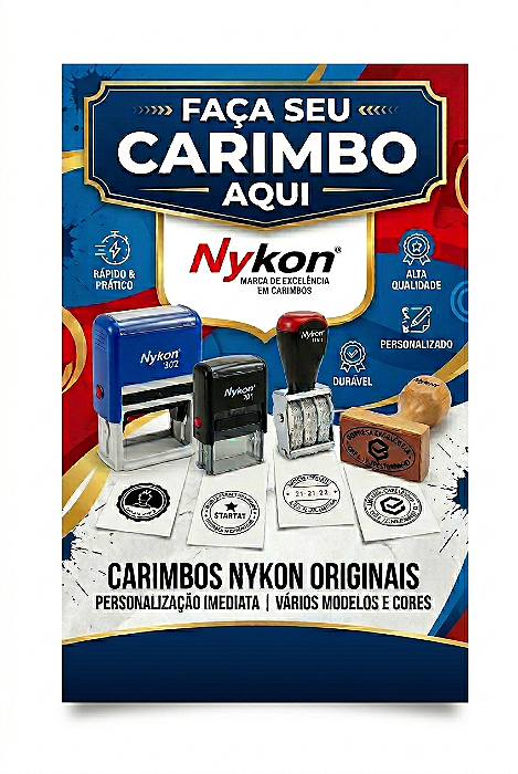 BANNER 40X30 CM | TEMOS CARIMBOS NYKON AQUI