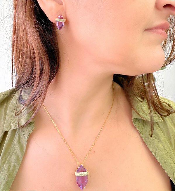 Conjunto Colar Pedra Cravejada