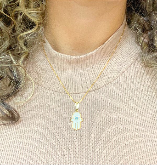 Colar Mão de Hamsa com Olho Grego