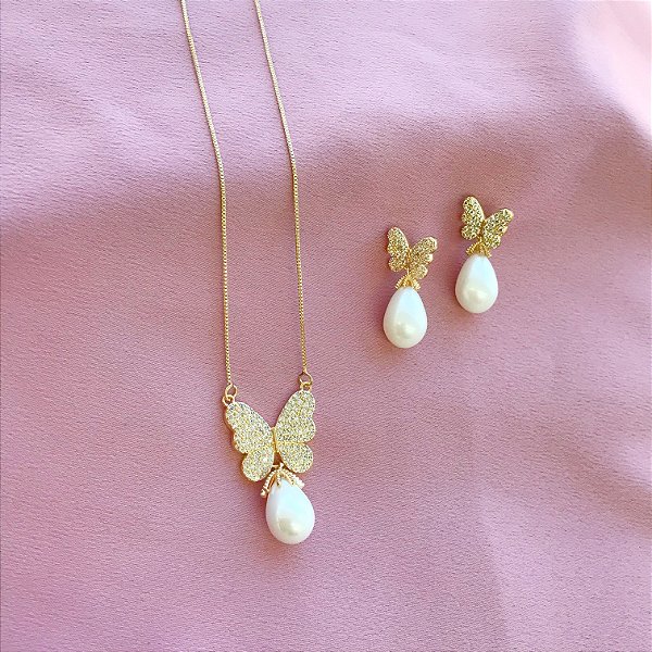 Conjunto Borboleta Perola
