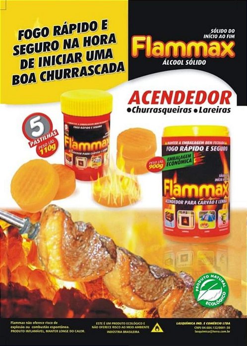 Acendedor Pastilha para Carvão e Lenha Flammax Pote 110g co 5 Unidades