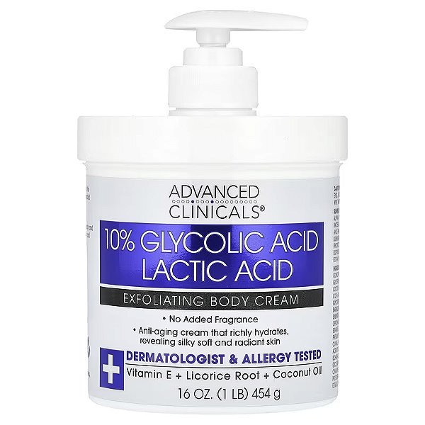 [Advanced Clinicals] Creme Corporal Esfoliante com Ácido Lático e Ácido Glicólico a 10% | 454 g