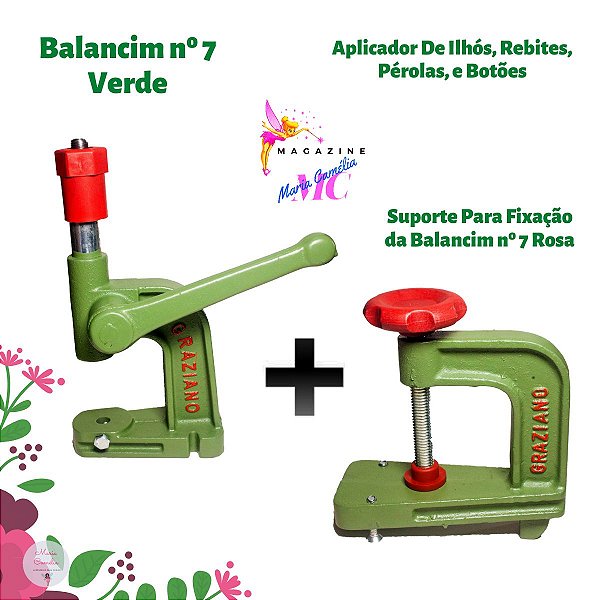 Máquina Aplicador Balancim Nº 7 Aplicador Ilhós Pérola Botões com Suporte de Fixação Verde