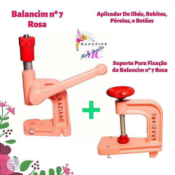 Máquina Aplicador Balancim Nº 7 Aplicador Ilhós Pérola Botões com Suporte de Fixação Rosa