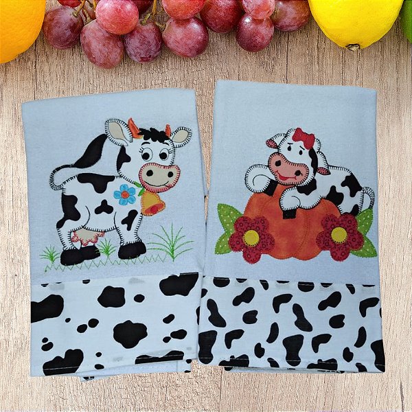 Kit com 2 Panos de Prato Brancos - Patch Aplique - Sininho e Formosa