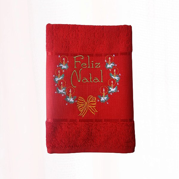 Toalha de Mão / Lavabo - Vermelha - Bordada - Feliz Natal
