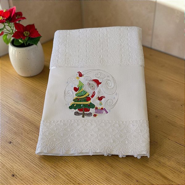 Toalha de Rosto Branca Bordada - Noel