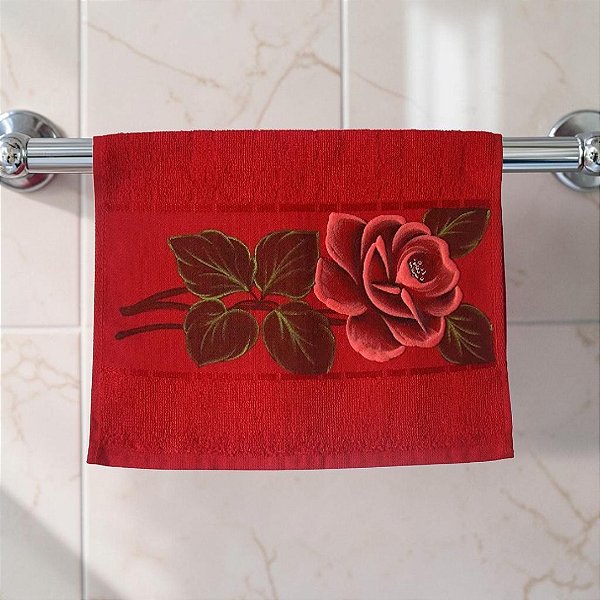 Toalha de mão / Lavabo / Visita Felpuda Vermelha - Pintura à Mão - Rosa Vermelha