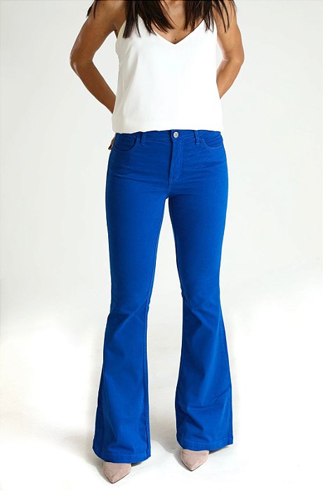 Calça Jeans Feminina Microflare Sarja Azul Royal - Brasil - Santé Denim