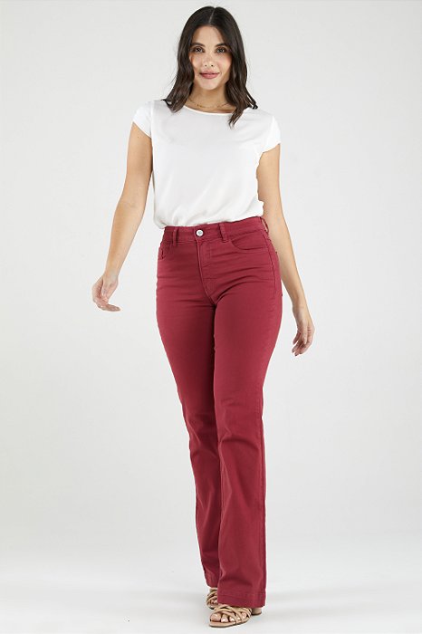 Calça Boot Cut Sarja Vermelho - Hamburgo