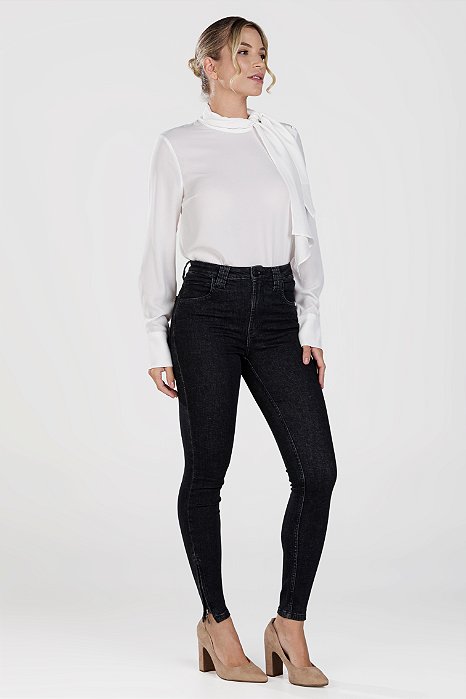 Calça Jeans Skinny Preta Estonada - Bagdá