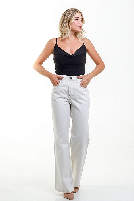 Calça Wide Leg Sarja Branca - Botucatu