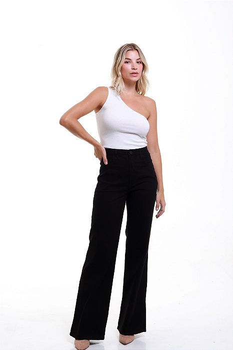 Calça Sarja Cotelê Wide Leg Preta - Maule