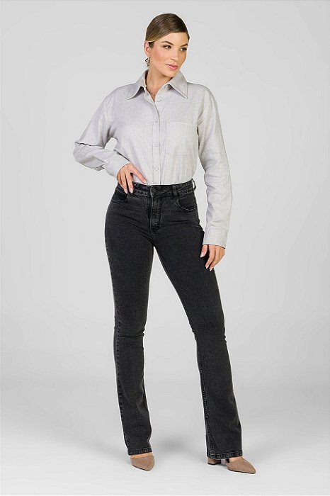 Calça Jeans Boot Cut Preta Estonada - Malibu