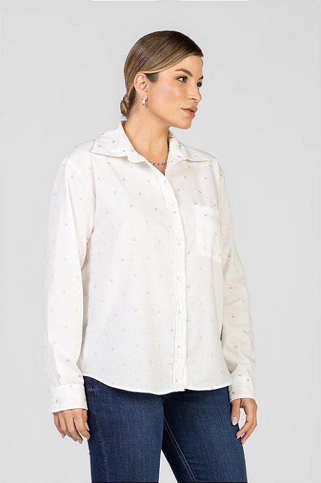 Camisa Off White Poá Bordado - Carol