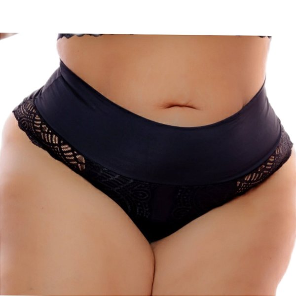 Calcinha em renda plus size fio duplo cos alto