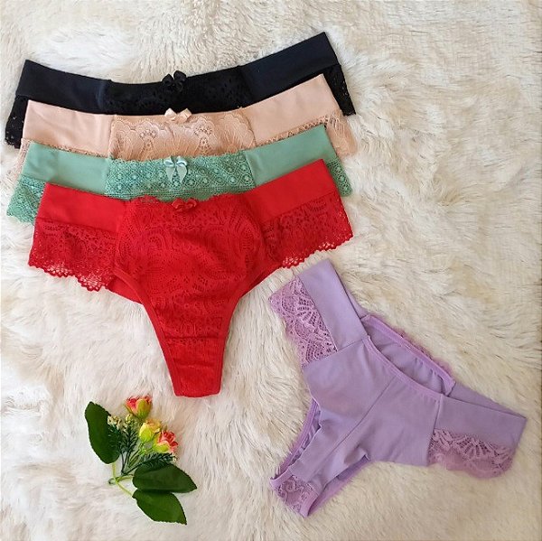 Calcinha em microfibra fio duplo com detalhe em renda