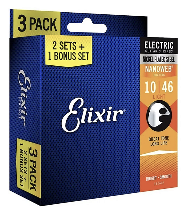 Encordoamento 010 Light P/ Guitarra 16542 Elixir - Pack Com 3 Jogos
