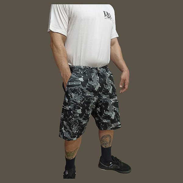 BERMUDA CARGO TECIDO RIPSTOP CAMUFLADA CINZA
