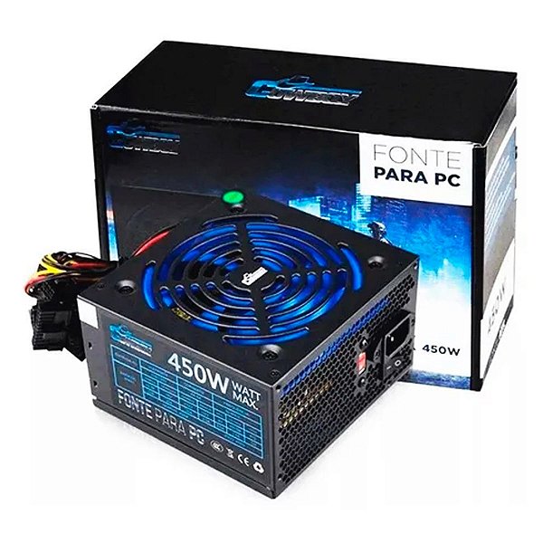 Fonte De Alimentação 450w Real Atx Sata para Pc na Caixa