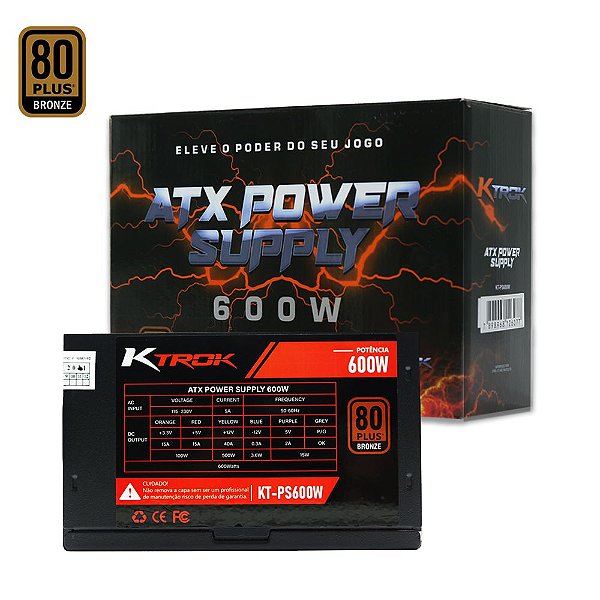 Fonte Gamer Ktrok 600w Real Dual CPU 80 Plus Bronze