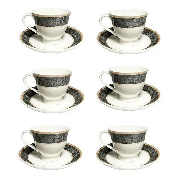 Jogo 6 Xicaras De Porcelana Para Presente Com Pires Turquia