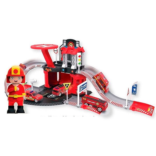 Pista Express Wheels Garagem Bombeiro 42 Peças Multikids