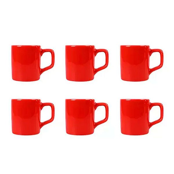 Kit 6 Pcs Xicara de Cafe - 80ML - Vermelho - CAF2008