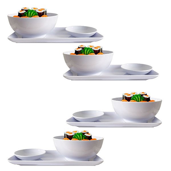 Kit Jogo Jantar Japonês Sushi 4 Pessoas Branco 12  Peças