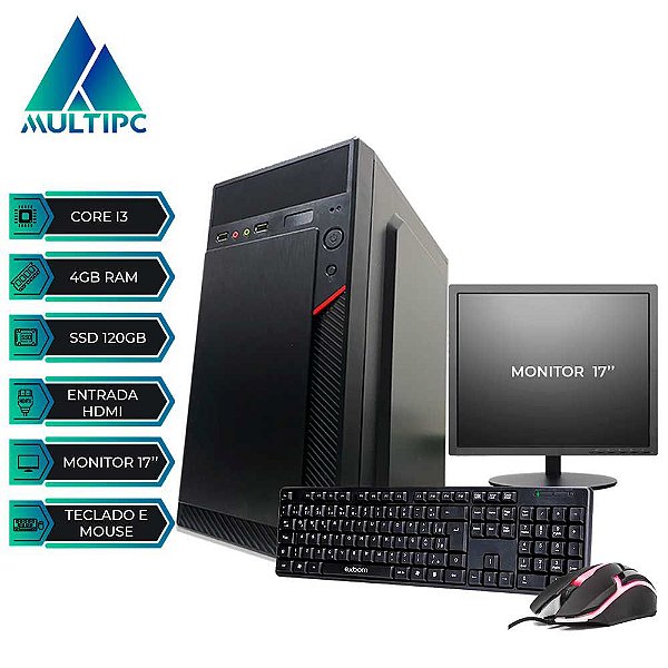 Computador Completo com Monitor MultiPC I3 4gb SSD 120gb