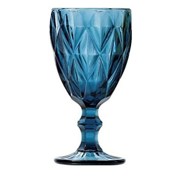 Jogo de taça Diamond de Vidro Azul 300ML Diamante 6pcs