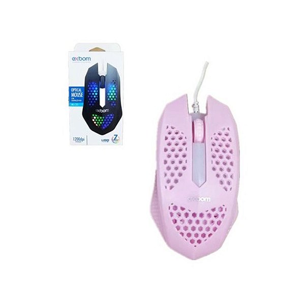 Mouse Gamer Óptico Com Fio Iluminado RGB 1200dpi Exbom Ms-C3