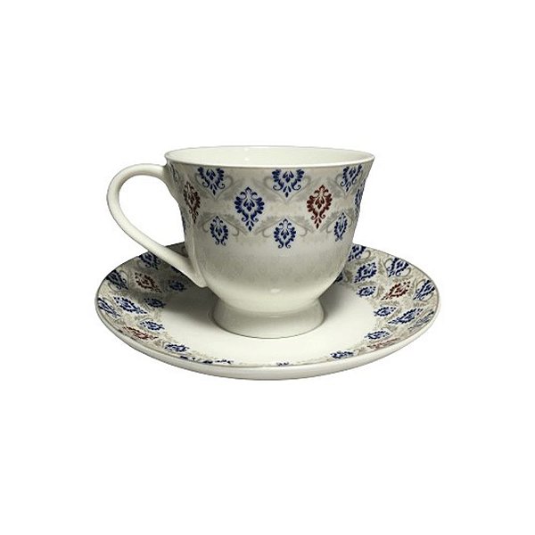 Jogo Xícaras De Chá Em Porcelana Indiana Fina 12 pçs 6 xícars+ 6 pratos 170 ml - Tema Indonesia