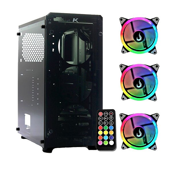 Gabinete Gamer Ktrok Com Lateral de Vidro e Kit Fan RGB
