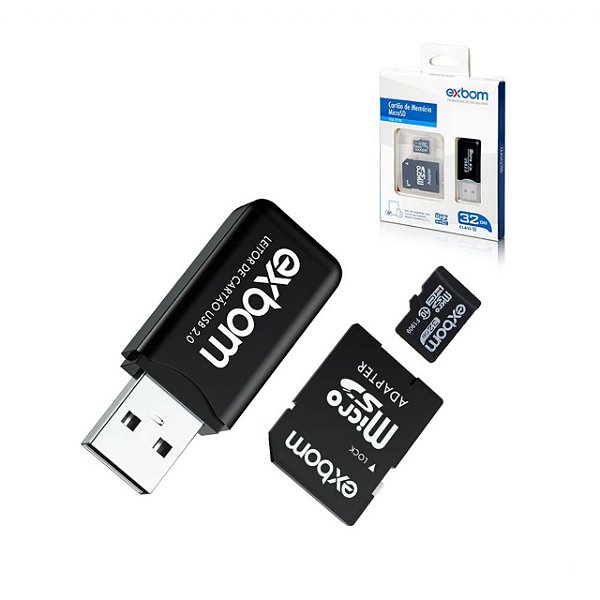 Cartão de Memória 32GB Micro SD Adaptador e Pen Drive Exboom