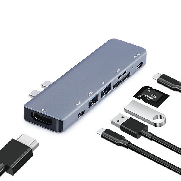HUB Duplo USB-C 7x2 Thunderbolt 3 MacBook Pro/Air HDMI 4K