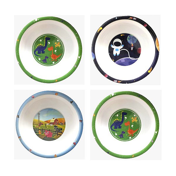 Prato Tigela Infantil Refeição Astronauta Dinossauro Fazenda