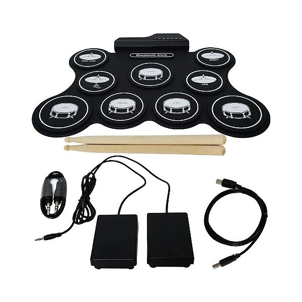 Bateria Eletrônica 6 Drums 5 Metal Silicone Portátil C Pedal