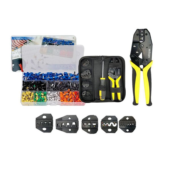 Kit Alicate 8 em 1 Mais 800 Terminais Tubolar Eletrico Ilhos