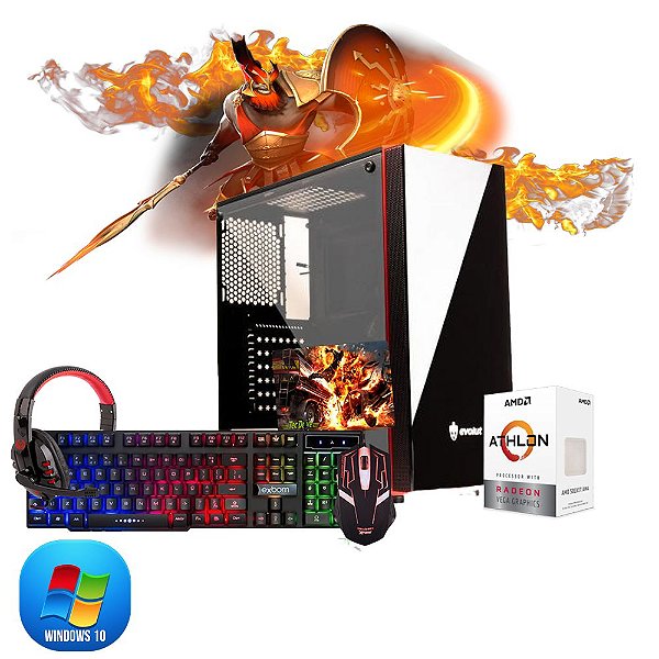 Pc Gamer Megatumi Amd Athlon 200GE, 2x4gb, Hd 500gb, kit gamer semi-mecânico