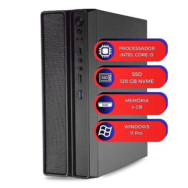 Computador MultiPc Slim I3 4GB RAM SSD 128GB Nvme Win 11 Ultra Rápido