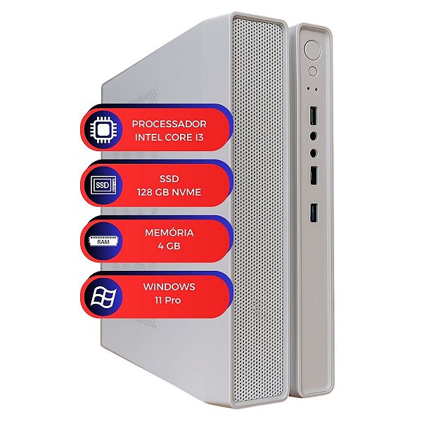 Computador MultiPc Slim Branco I3 4GB RAM SSD 128GB Nvme Windows 11 Ultra Rápido