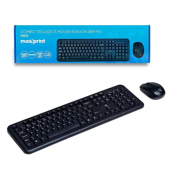 Teclado e Mouse Sem Fio Maxprint Preto Kit Home Office Confortável