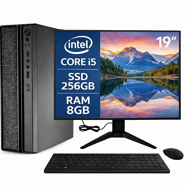Computador Completo Slim I5 8ª Geração 8GB SSD 256GB Windows 11 + Monitor 19" + Kit Office sem Fio