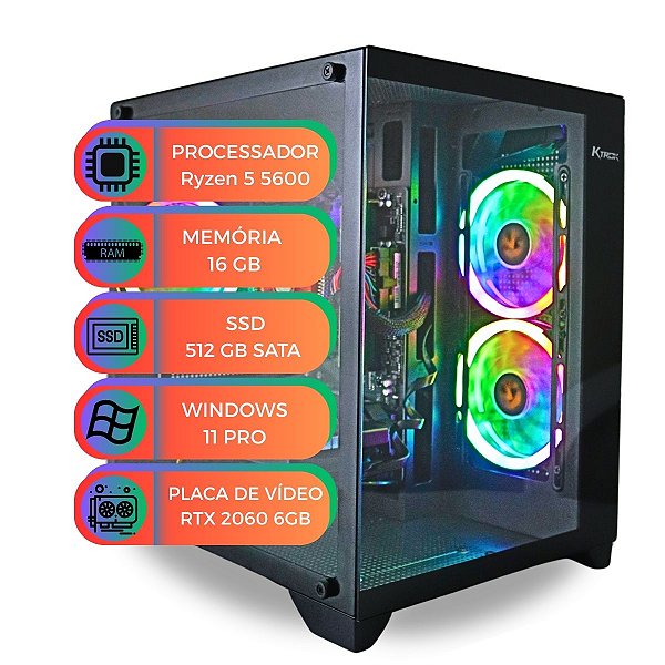 PC Gamer Ryzen 5 5600 Com PLaca de Vídeo RTX2060 6GB SSD 512GB Ram 16GB RAM Windows 11