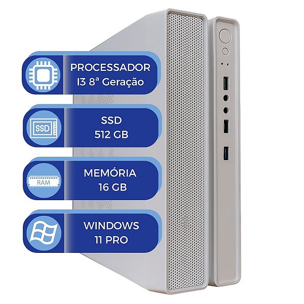 Computador MultiPc Slim Branco I3 8ª Geração 16GB RAM SSD 512GB Windows 11