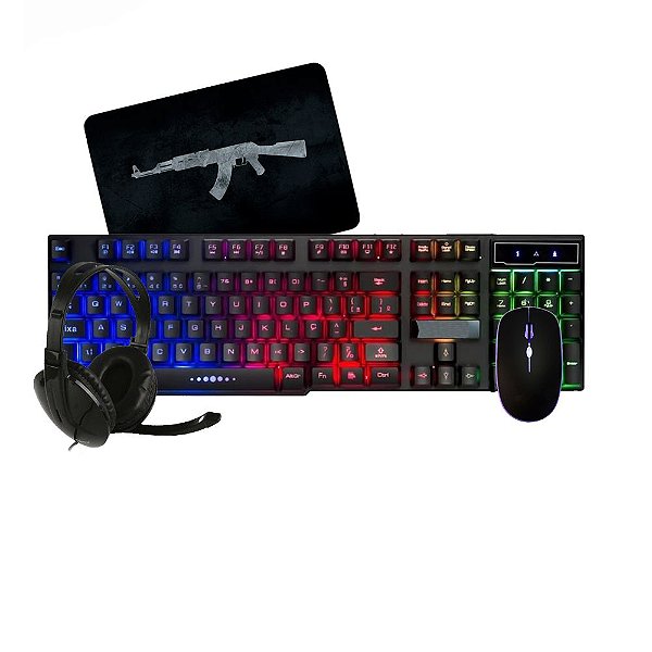 Kit Gamer Mouse Teclado semi-mecânico com Led e mousepad