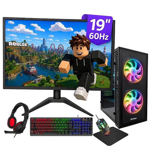 PC Gamer Completo Ideal Roblox Minecraf I5 3470 Placa de Video GT730 128 Bits SSD 256GB 8GB RAM Windows 11 + Monitor 19" + Kit Gamer