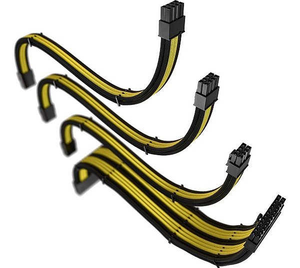 Cabo Sleeved Gamer Rise Mode Kit com 4 Preto e Amarelo rm-sl-by