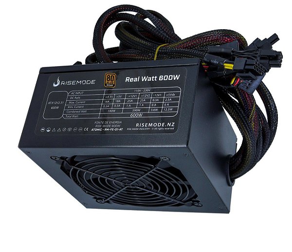 Fonte Gamer Rise Mode Atomic Series 600W 80 Plus Bronze